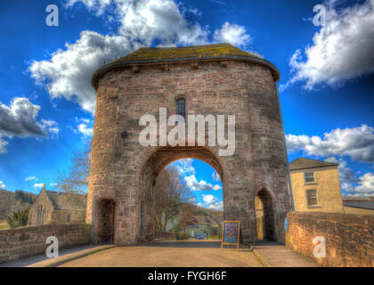 Monnow Bridge Monmouth Wales uk Wye valley colourful hdr Stock Photo