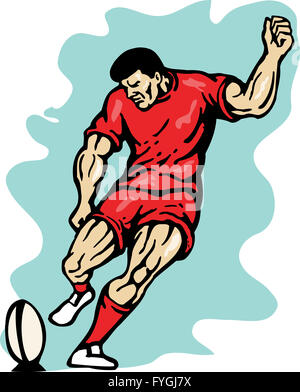 rugby player kicking the ball Stock Photo