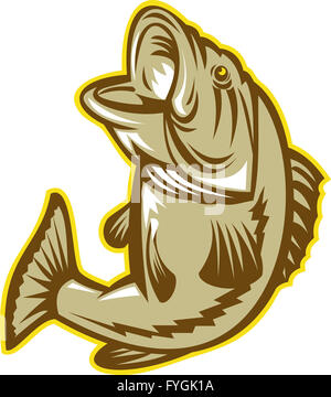 Largemouth Bass Fish Jumping Retro Stock Photo