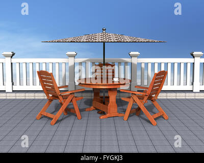 Outdoor patio with chairs and table Stock Photo