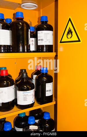 Flammable Chemicals in Protection Cabinet Stock Photo