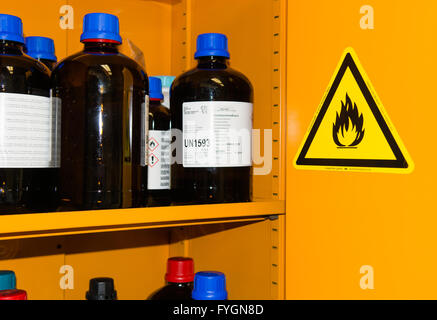 Flammable Chemicals in Protection Cabinet Stock Photo