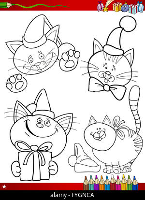 cartoon christmas themes coloring page Stock Photo