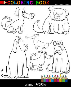 Cartoon Dogs or Puppies for Coloring Book Stock Photo