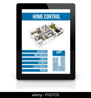 smart house concept: render of a tablet pc with remote home control app on the screen Stock Photo