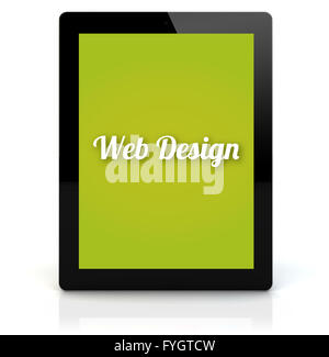 design concept: render of a tablet pc with web design on the screen. Screen graphics are made up. Stock Photo