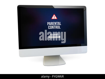 modern child security concept: render of a computer with  parental control on the screen isolated Stock Photo