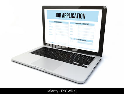 render of a computer with job application on the screen Stock Photo