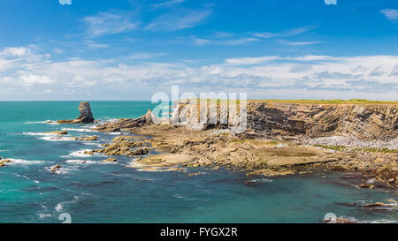 Pen y Holt Bay and sea stack Castlemartin Military Range - Pembrokeshire Stock Photo