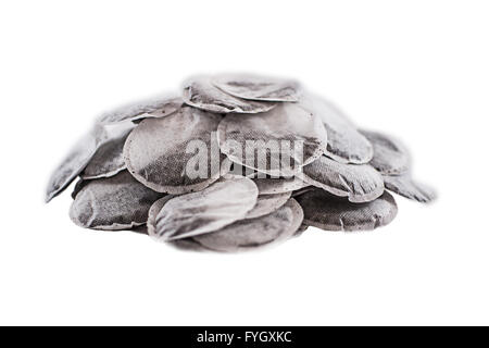 A pile of round tea bags. Stock Photo