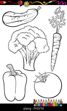 cartoon vegetables set for coloring book Stock Photo