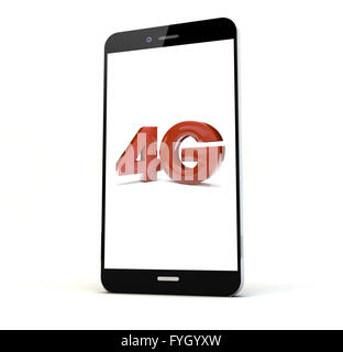 render of a phone with 4g on the screen isolated. Screen graphics are made up. Stock Photo