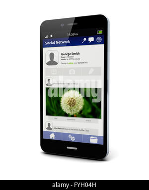 render of smartphone with social network app on the screen