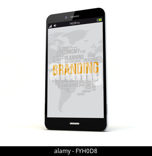 render of a phone with online mobile branding on the screen isolated. Screen graphics are made up. Stock Photo