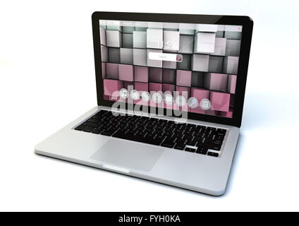 Mobility PC computer web technology and internet communication concept: metal silver office notebook with colorful squared scree Stock Photo