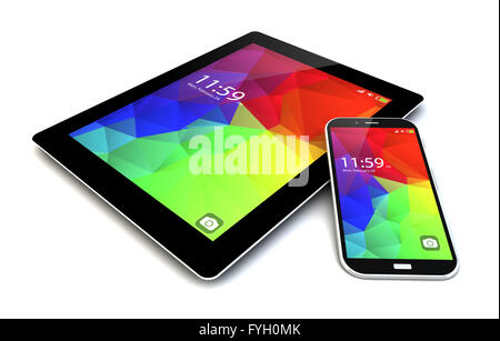 Mobility and modern wireless telecommunication technology business concept: tablet computer PC and metal black glossy touchscree Stock Photo
