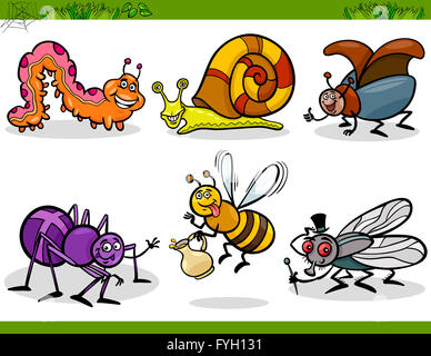 happy insects set cartoon illustration Stock Photo