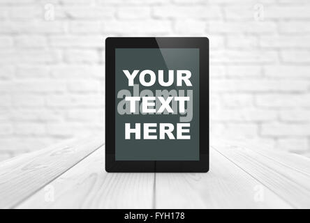 communications concept: render of a tablet with blank screen. All screen graphics are made up. 3d illustration. Stock Photo