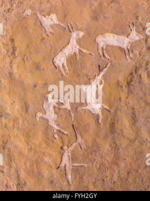ancient rock paintings on natural stone closeup