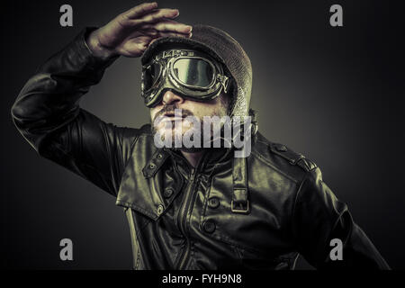 Steampunk concept, pilot vintage with big glasses Stock Photo
