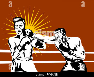 boxer connecting knockout punch Stock Photo