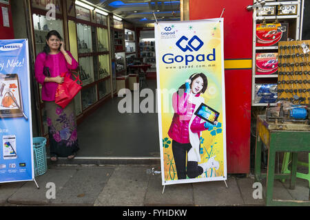 Mobile phone Shop, Rangun, Yangon Region, Myanmar Stock Photo