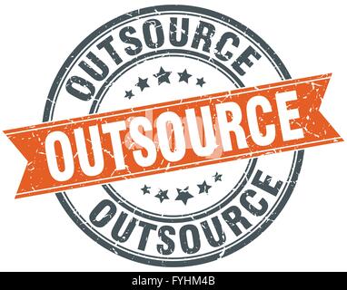 outsource round orange grungy vintage isolated stamp Stock Vector