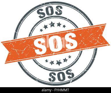 sos round orange grungy vintage isolated stamp Stock Vector