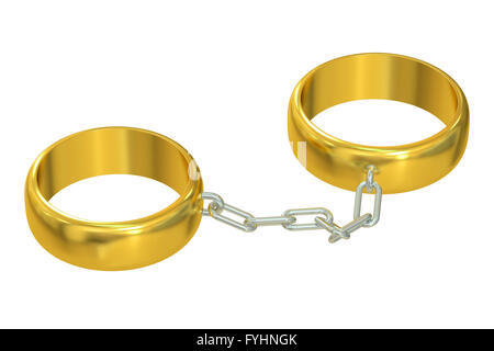 Wedding gold rings connected chain, 3D rendering Stock Photo