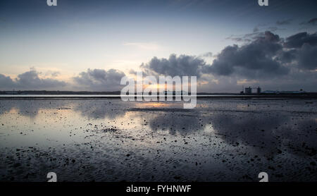 Sunset over Southampton Docks from Weston Shore. Stock Photo