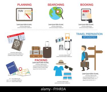 travel preparation infographic, Vector illustration. Can be used for workflow layout, banner, step up options, web design, diagr Stock Vector