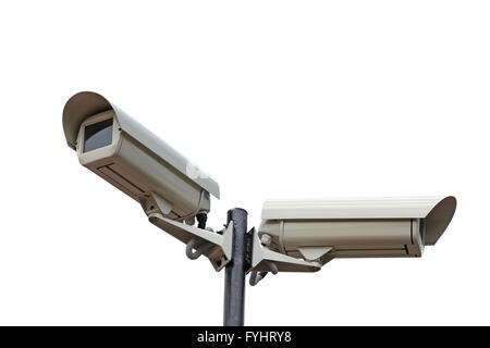 Two security cameras camera on white background Stock Photo