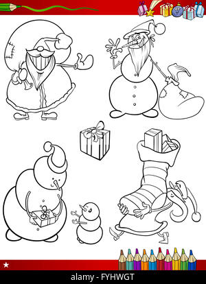 cartoon christmas themes coloring page Stock Photo