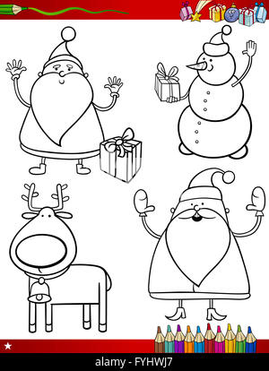 cartoon christmas themes coloring page Stock Photo