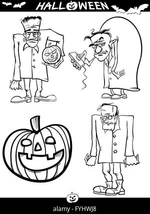 Halloween Cartoon Themes for Coloring Book Stock Photo