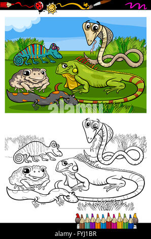 reptiles and amphibians coloring book Stock Photo