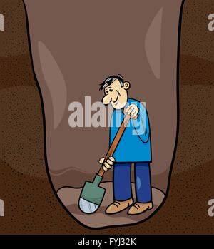 Cartoon Illustration of Funny Man Digging a Big Hole Stock Photo - Alamy