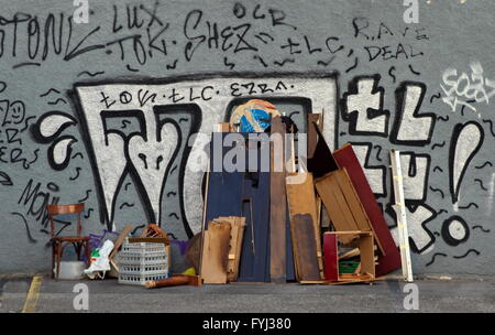 Old furnitures in the street, Geneva, Switzerland Stock Photo