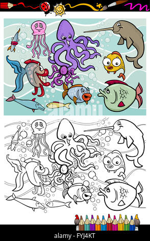 sea life animals group coloring book Stock Photo