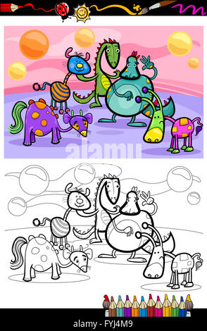 cartoon fantasy group coloring page Stock Photo