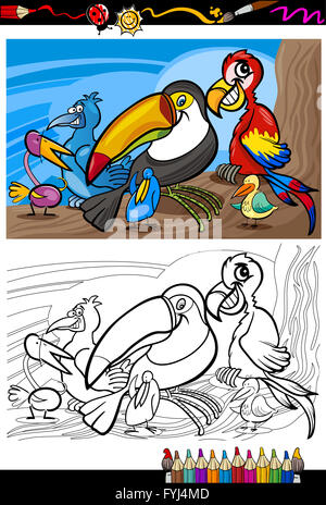 exotic birds group for coloring book Stock Photo