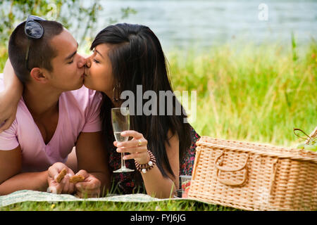 Kissing near the lake Stock Photo