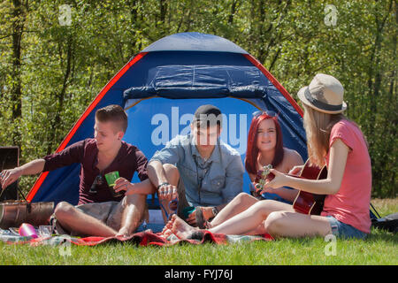 Barbeque youth on a camping Stock Photo