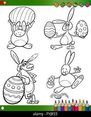 easter bunnies cartoons for coloring book Stock Photo