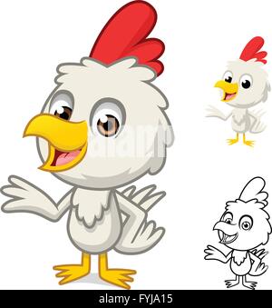 Little Chicken with Present Hand Cartoon Character Include with Flat Design and Outlined Version Vector Illustration Stock Vector