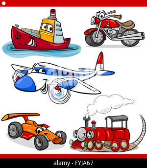 Cartoon Illustration of Funny Plane and Train and Ship Transport Comic ...