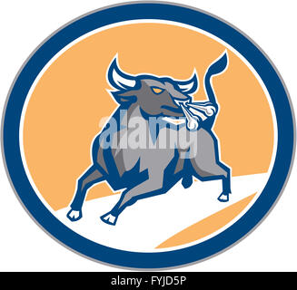 Raging Bull Attacking Charging Circle Retro Stock Photo