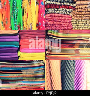 Set of textile material in a stack. Colorful cloth collection of images. Different colors of fabric,  great set Stock Photo