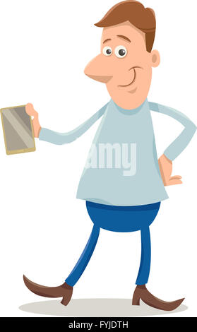 man with smart phone cartoon Stock Photo