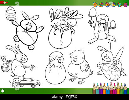 easter cartoons for coloring book Stock Photo